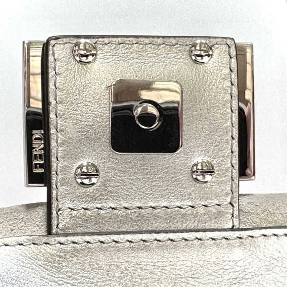 Fendi Baguette Mini Silver Crystal-Embellished Shoulder Bag With FF Motif - Picture 14 of 16